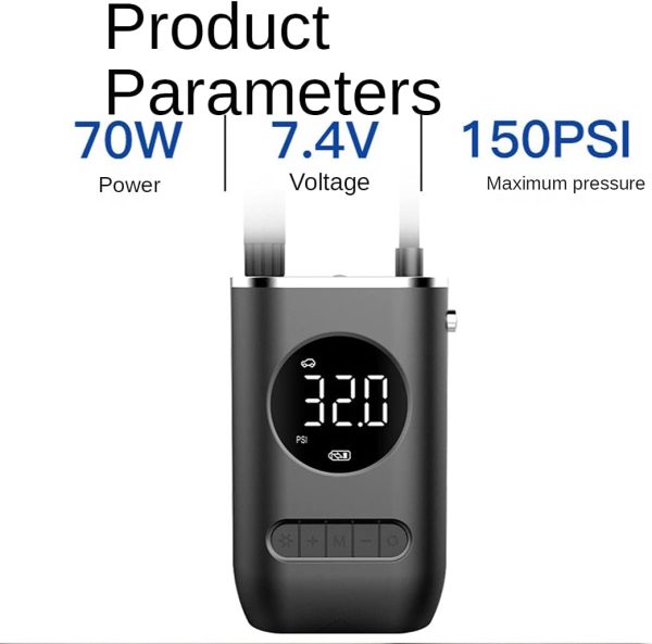 YFJJFY Compressor de ar portátil com inflador de pneu mini com bateria recarregável de 4000 mAh - Image 7